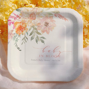 Baby In Bloom Blush Pink Spring Girl Baby Shower Paper Plates