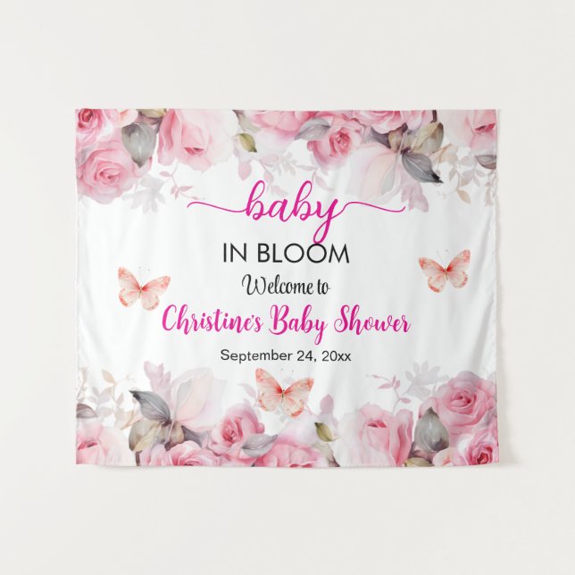 Baby in Bloom Blush Roses Baby Shower Backdrop (Front (Horizontal))