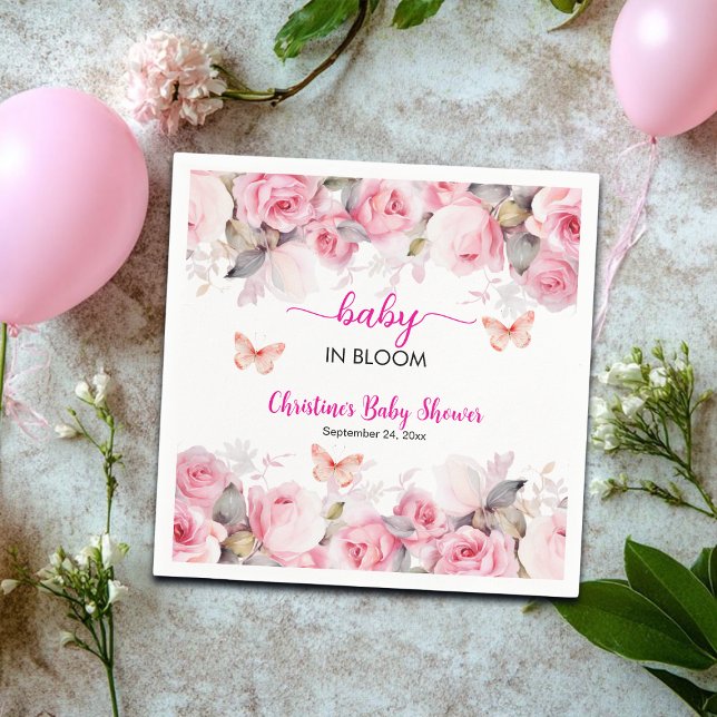 Baby in Bloom Blush Roses Baby Shower Napkins (Creator Uploaded)