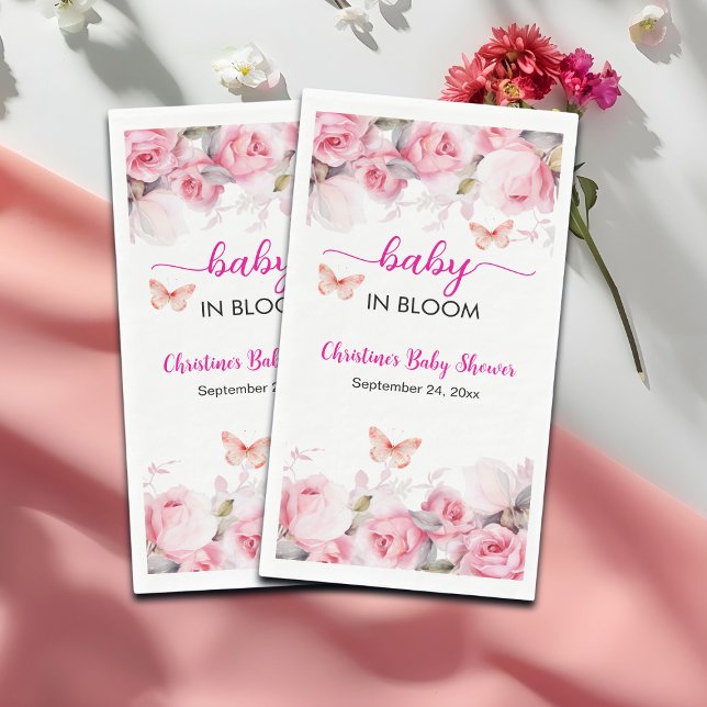 Baby in Bloom Blush Roses Baby Shower Paper Guest Towels (Creator Uploaded)