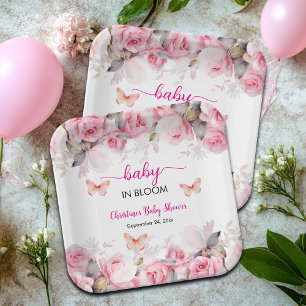 Baby in Bloom Blush Roses Baby Shower Paper Plates
