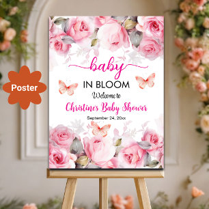 Baby in Bloom Blush Roses Baby Shower Welcome Poster