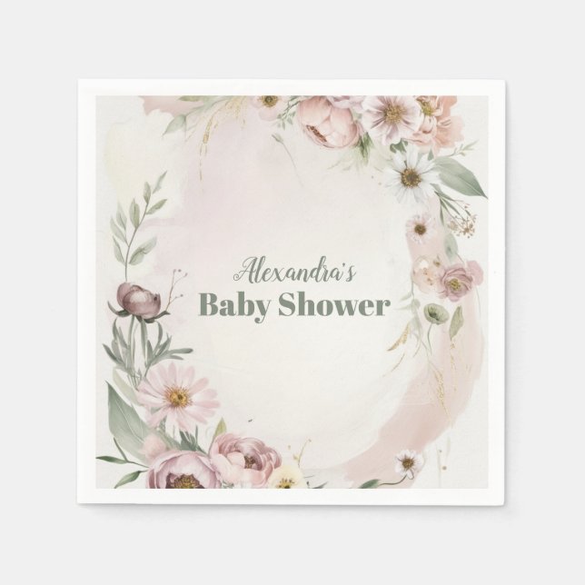 Baby In Bloom Blush Spring Floral Baby Shower Napkins (Front)