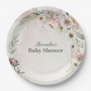 Baby In Bloom Blush Spring Floral Baby Shower Paper Plates