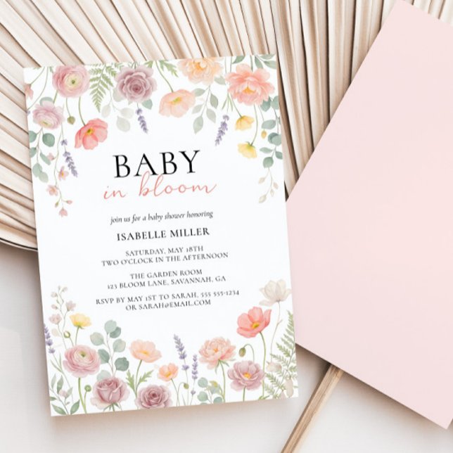Baby In Bloom Blush & Teal Spring Floral Shower  Invitation (Baby In Bloom Blush & Teal Spring Floral Shower Invitation)