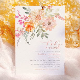 Baby In Bloom   Blush & Teal Spring Floral Shower Invitation