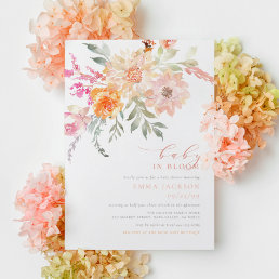 Baby In Bloom | Blush &amp; Teal Spring Floral Shower Invitation