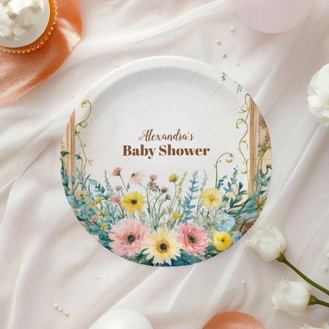 Baby In Bloom Blush & Teal Spring Floral Shower Paper Plates (Creator Uploaded)