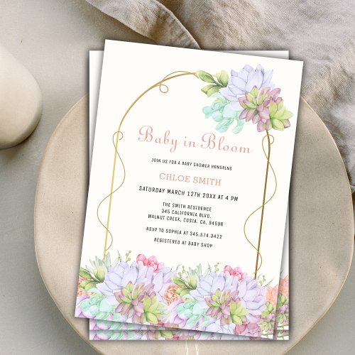 Baby In Bloom Boho Arch Cactus Baby Shower Invitation