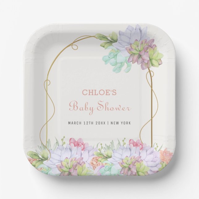 Baby In Bloom Boho Arch Cactus Baby Shower  Paper Plates (Front)