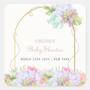 Baby In Bloom Boho Arch Cactus Baby Shower Square Sticker