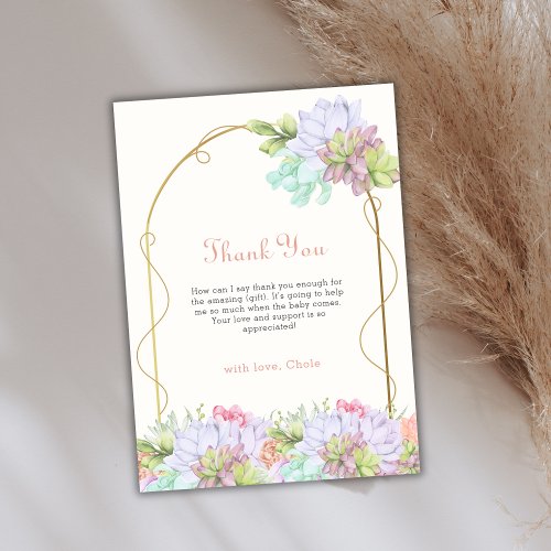 Baby In Bloom Boho Arch Cactus Baby Shower Thank You Card