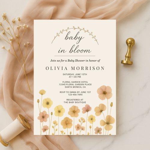 Wildflower Floral or wildflower baby shower invitation