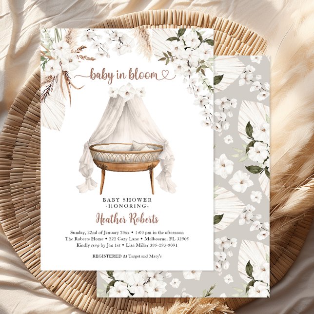 Baby in Bloom Boho Baby Shower Invite Pampas Flora (Baby In Bloom Heart Script Invitation)