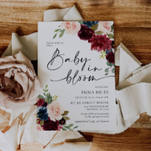 Baby in Bloom Boho Burgundy Blush Baby Shower Invitation