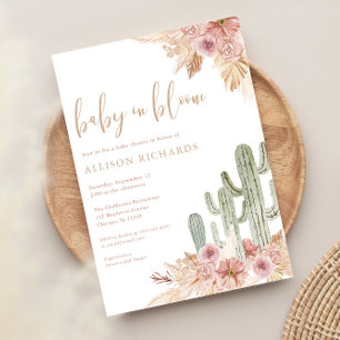 Baby in Bloom boho cactus pampas grass baby shower Invitation