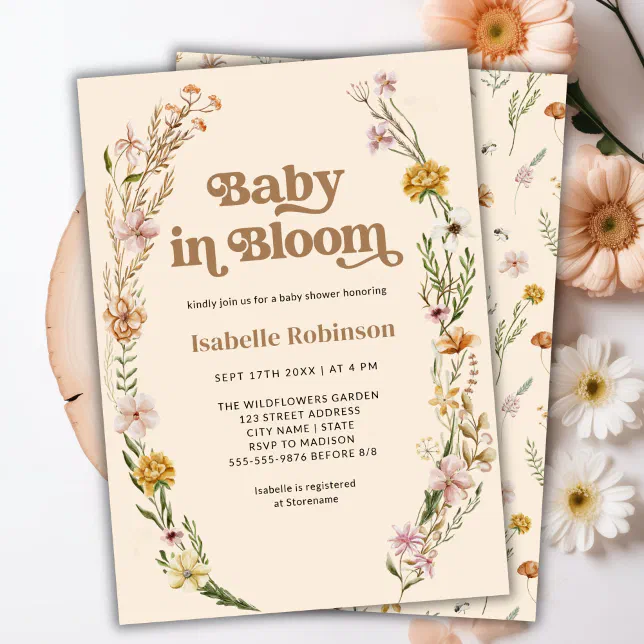 Baby In Bloom Boho Chic Floral Baby Shower Invitation 