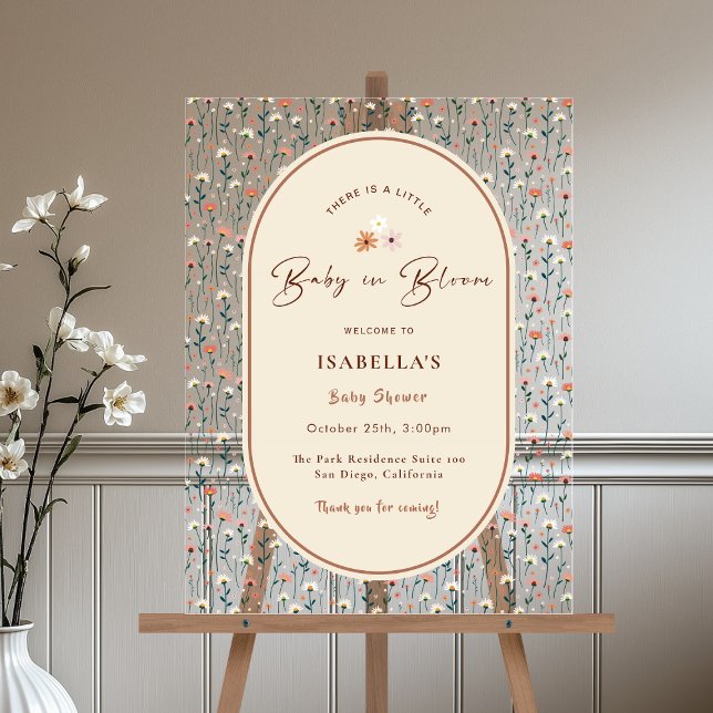 Baby in Bloom Boho Chic Floral Garden Party Shower Acrylic Sign (Creator Uploaded)