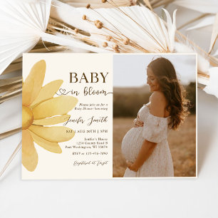 Baby In Bloom Boho Daisy Floral Girl Shower Photo Invitation