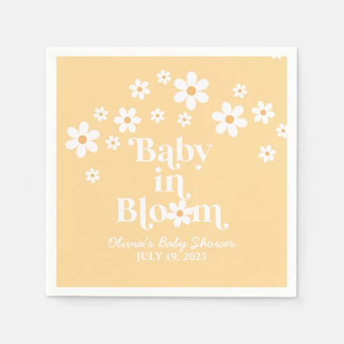 Baby in Bloom boho Daisy Yellow Baby Shower Napkins