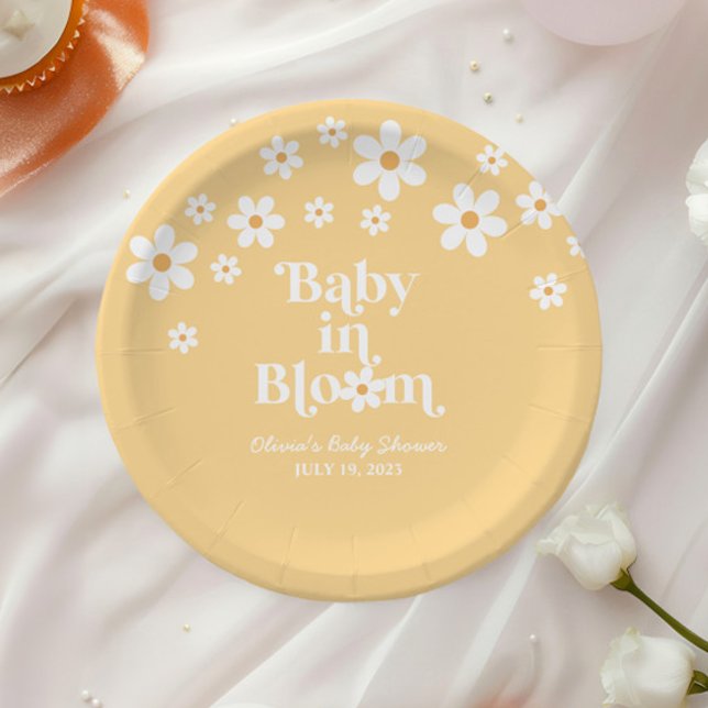 Baby in Bloom boho Daisy Yellow Baby Shower Paper Plates (Creator Uploaded)