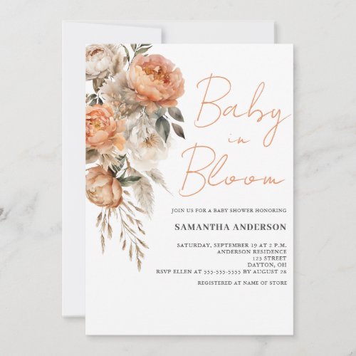 Baby In Bloom Boho Floral Baby Shower Invitation