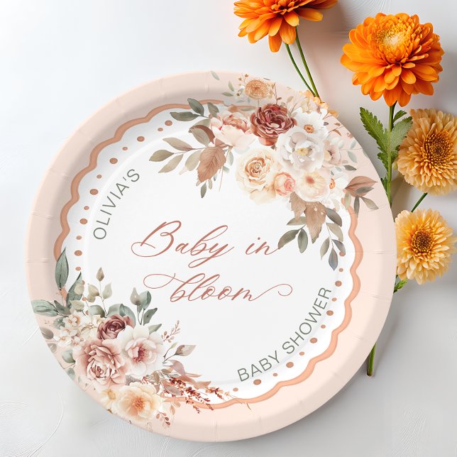 Baby in Bloom Boho Floral Baby Shower Paper Plates (Creator Uploaded)