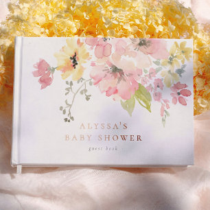 Baby in Bloom Boho Floral Girl Baby Shower Foil Guest Book