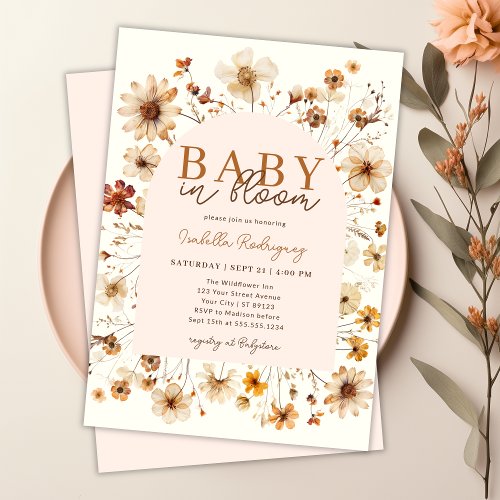 Baby in Bloom Boho Floral Girl Baby Shower Invitation