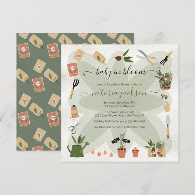 Baby in Bloom Boho Garden Baby Shower Invitation (Front/Back)
