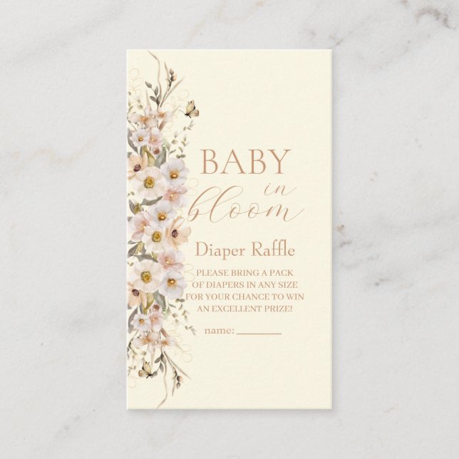 Baby In Bloom Boho Neutral Baby Shower, Diaper  Enclosure Card (Front)