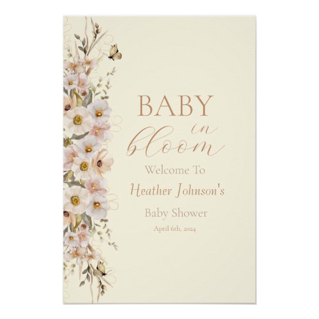 Baby In Bloom Boho Neutral Baby Shower Poster (Front)