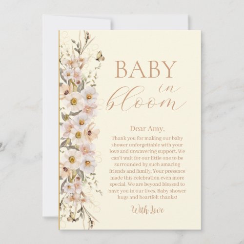 Baby In Bloom Boho Neutral Baby Shower Thank You Card