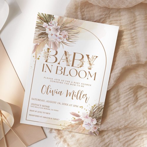 Baby in Bloom Boho Pampas Grass Baby Shower Invitation