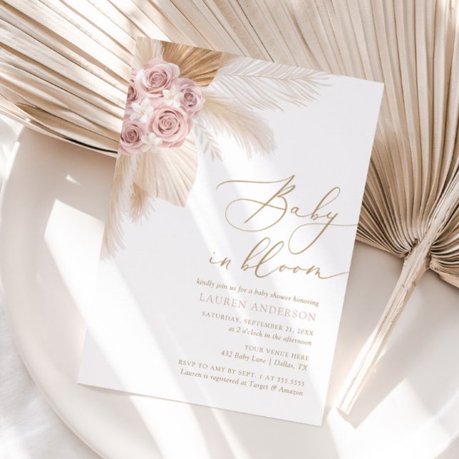 Baby in Bloom Boho Pampas Grass Girl Baby Shower Invitation (Creator Uploaded)