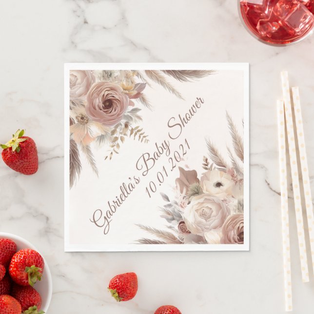Baby in Bloom boho pampas grass girl baby shower  Napkins (Insitu)