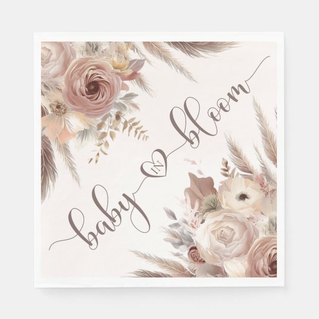 Baby in Bloom boho pampas grass girl baby shower  Napkins (Front)