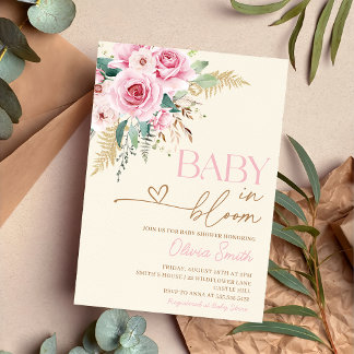 Baby In Bloom Boho Pink Floral Baby Shower Invitation