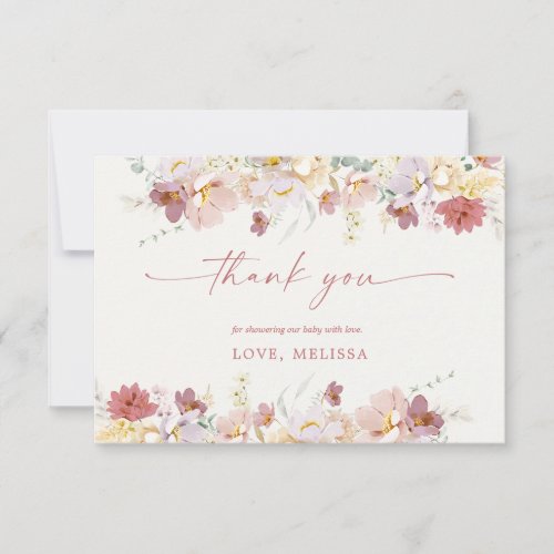 Baby in Bloom Boho Pink Floral Baby Shower Thank You Card
