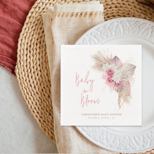 Baby in Bloom Boho Pink Roses Baby Shower Napkins