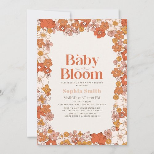 Baby in Bloom Boho Retro Floral Girl Baby Shower Invitation