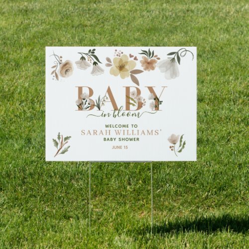 Baby in Bloom Boho Watercolor Baby Shower Sign - Designed to coordinate with our Boho Baby in Bloom Baby Shower invitation suite, this beautiful Welcome Sign features a hand painted watercolor floral elements decorating the letters of the words, hand lettered script typography, and matching decorative elements. The design is the same on both sides. View entire suite here: https://www.zazzle.com/collections/boho_baby_in_bloom_baby_shower_suite-119721891583250361  Copyright Elegant Invites, all rights reserved.