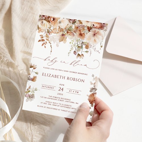 Baby in Bloom Boho Watercolor Floral Baby Shower Invitation