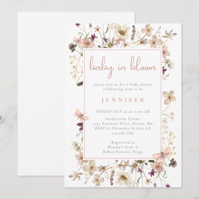 Baby In Bloom Boho Wildflower Baby Shower  Invitation (Front/Back)