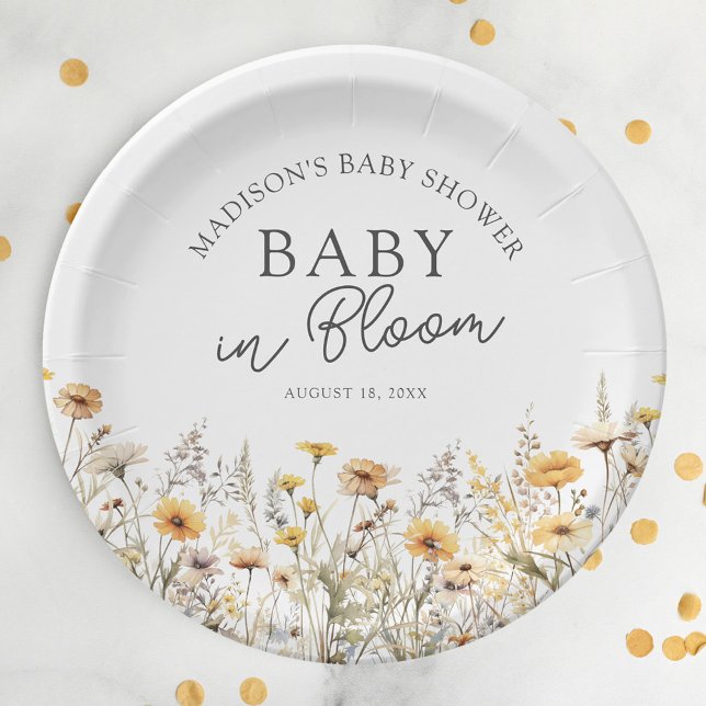 Baby In Bloom Boho Wildflower Baby Shower Paper Plates (Creator Uploaded)