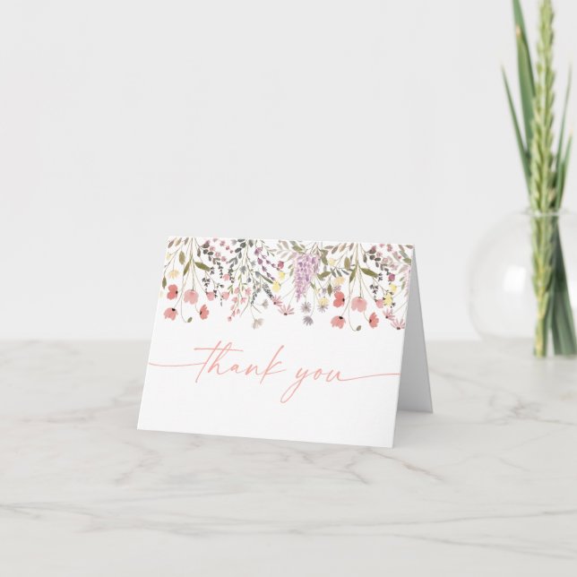Baby In Bloom Boho Wildflower Baby Shower Thank You Card (Front)