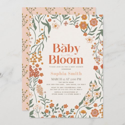 Baby in Bloom Boho Wildflower Girl Baby Shower Invitation
