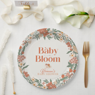 Baby in Bloom Boho Wildflower Girl Baby Shower Paper Plates