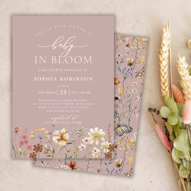 Baby in Bloom Boho Wildflower Pink Baby Shower  Invitation (Creator Uploaded)