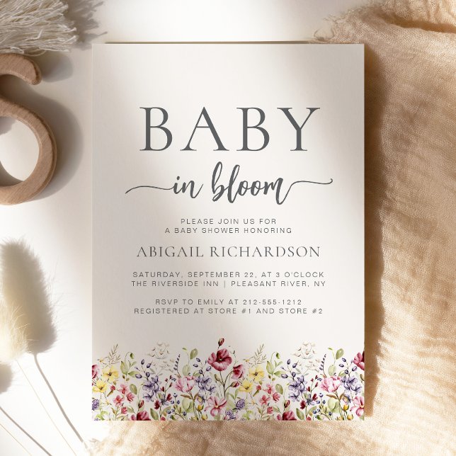 Baby in Bloom Boho Wildflowers Beige Baby Shower Invitation (Creator Uploaded)